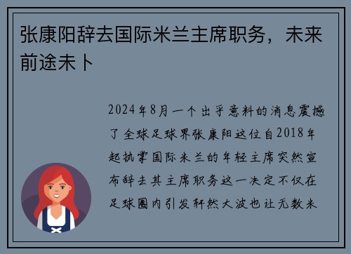 张康阳辞去国际米兰主席职务，未来前途未卜