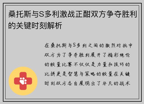 桑托斯与S多利激战正酣双方争夺胜利的关键时刻解析